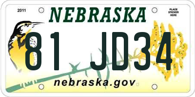NE license plate 81JD34