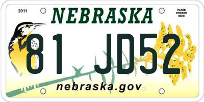 NE license plate 81JD52
