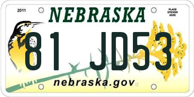 NE license plate 81JD53