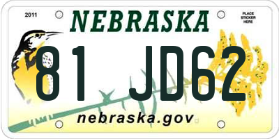 NE license plate 81JD62