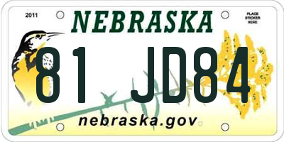 NE license plate 81JD84