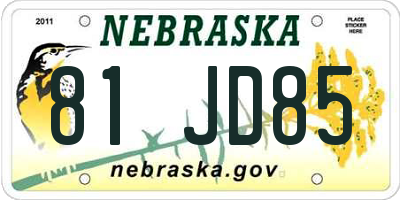 NE license plate 81JD85