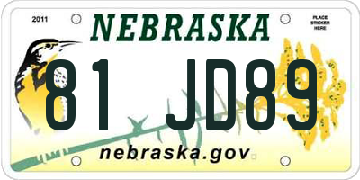 NE license plate 81JD89