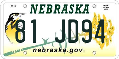 NE license plate 81JD94