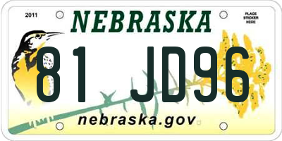 NE license plate 81JD96