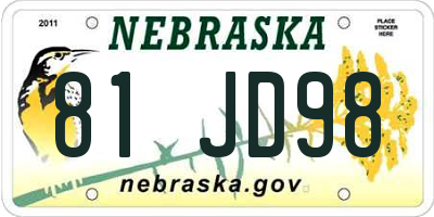 NE license plate 81JD98