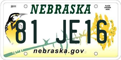 NE license plate 81JE16