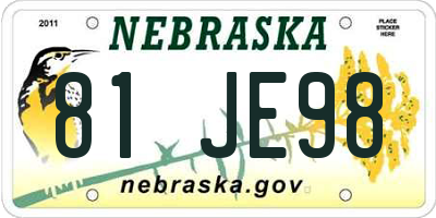 NE license plate 81JE98