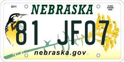 NE license plate 81JF07