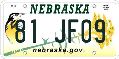 NE license plate 81JF09