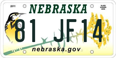 NE license plate 81JF14