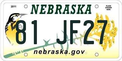 NE license plate 81JF27