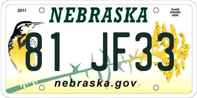 NE license plate 81JF33