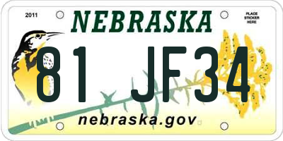 NE license plate 81JF34