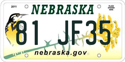 NE license plate 81JF35