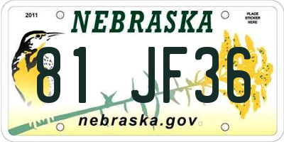 NE license plate 81JF36