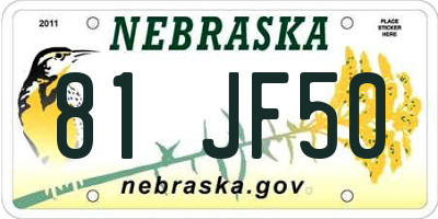 NE license plate 81JF50