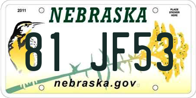 NE license plate 81JF53