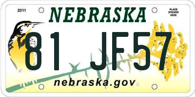 NE license plate 81JF57