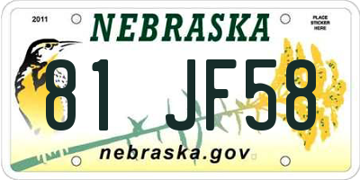 NE license plate 81JF58