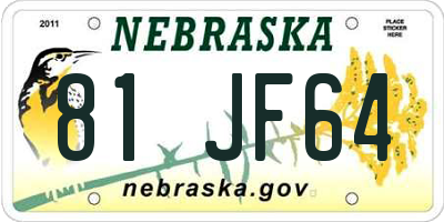 NE license plate 81JF64