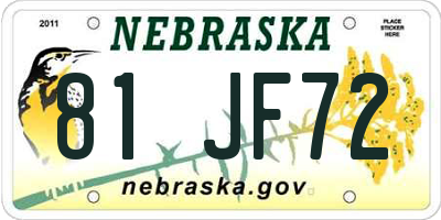NE license plate 81JF72