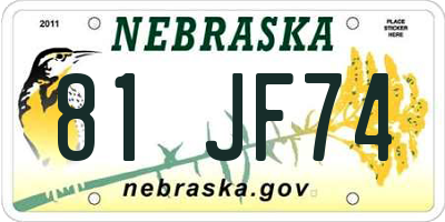 NE license plate 81JF74