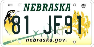 NE license plate 81JF91