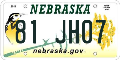 NE license plate 81JH07