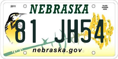 NE license plate 81JH54