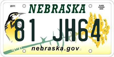 NE license plate 81JH64