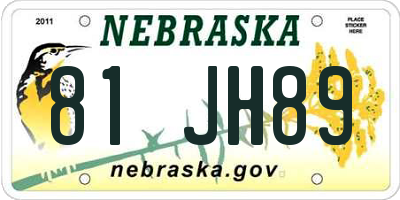 NE license plate 81JH89