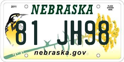 NE license plate 81JH98