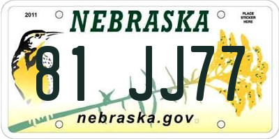 NE license plate 81JJ77