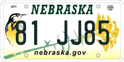 NE license plate 81JJ85
