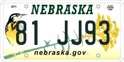NE license plate 81JJ93
