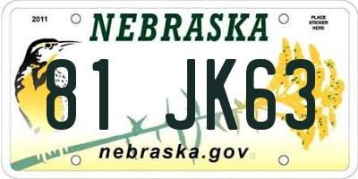 NE license plate 81JK63