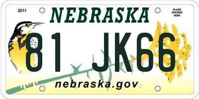 NE license plate 81JK66