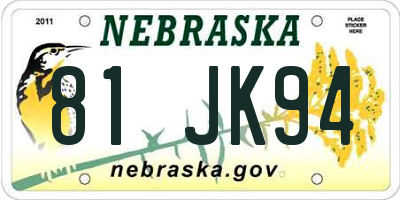 NE license plate 81JK94
