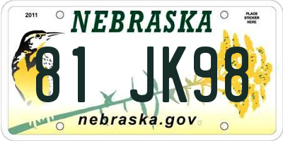 NE license plate 81JK98