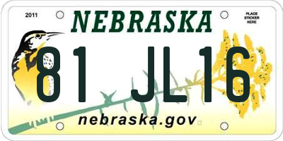 NE license plate 81JL16