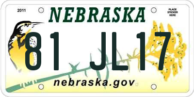 NE license plate 81JL17