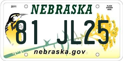 NE license plate 81JL25