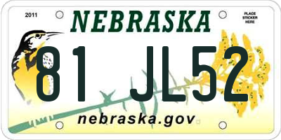 NE license plate 81JL52