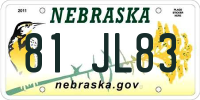 NE license plate 81JL83