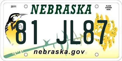 NE license plate 81JL87