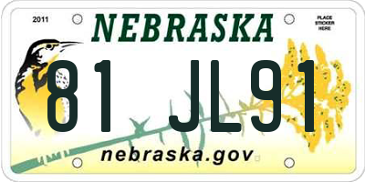 NE license plate 81JL91