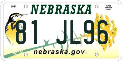 NE license plate 81JL96