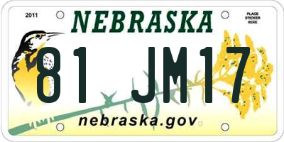 NE license plate 81JM17