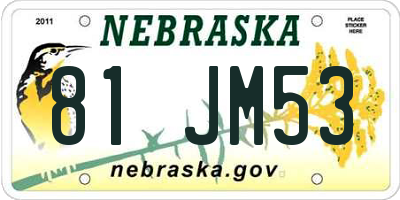NE license plate 81JM53